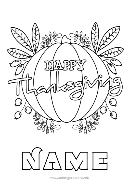 Colouring page to print Pumpkin Thanksgiving Autumn