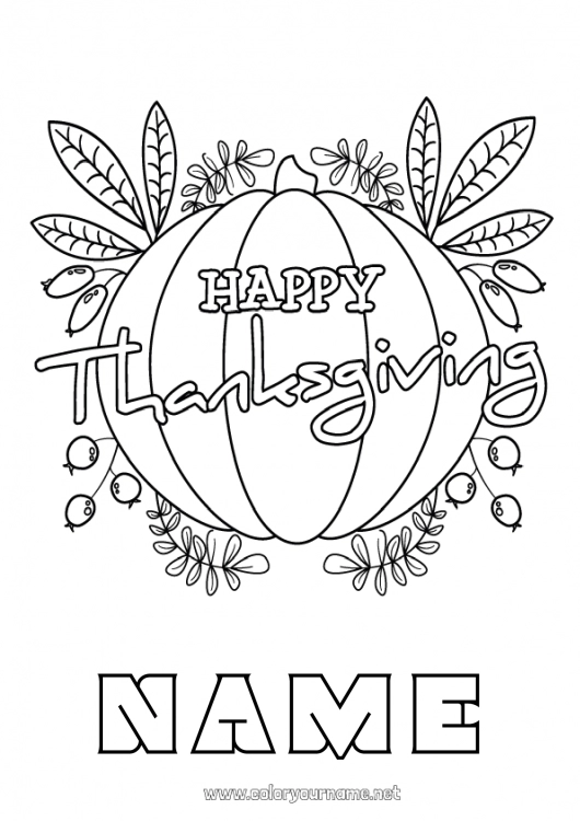 Coloring page to print Pumpkin Thanksgiving Autumn