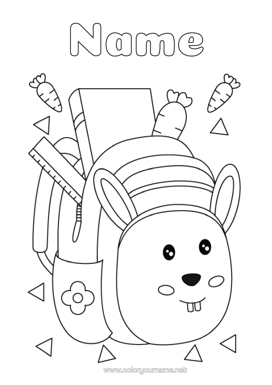 Colouring page to print Rabbit Forest Animals School Bag Stationery Supplies