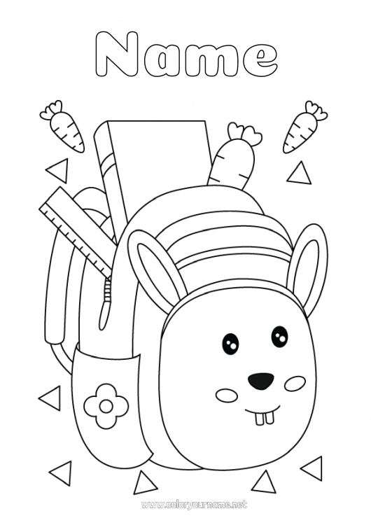 Coloring page to print Bunny Forest animals Schoolbag School supplies