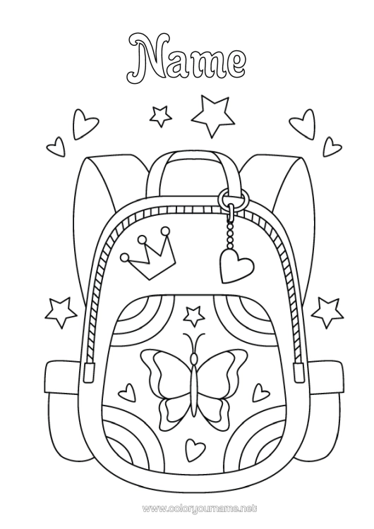 Colouring page to print Butterfly Crown Insects School Bag Stationery Supplies