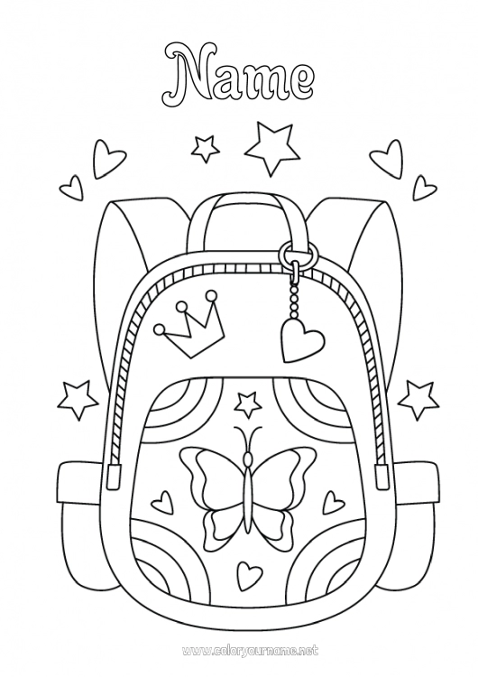 Coloring page to print Butterfly Crown Insects Schoolbag School supplies