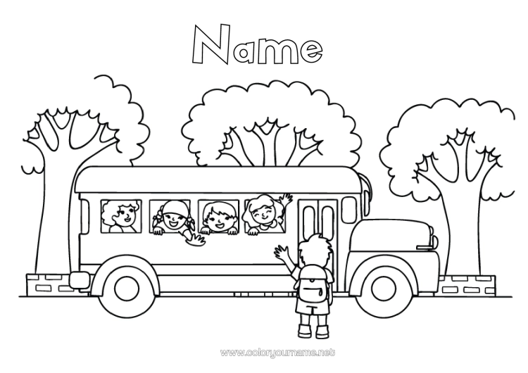 Colouring page to print Vehicles Bus, Car Land Public Transport Back To School