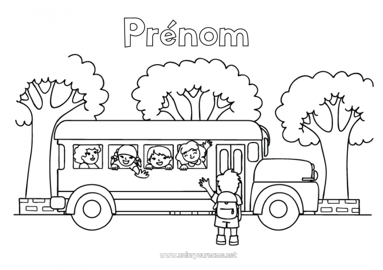 Coloriage à imprimer Bus, car Transport en commun terrestres Rentrée scolaire