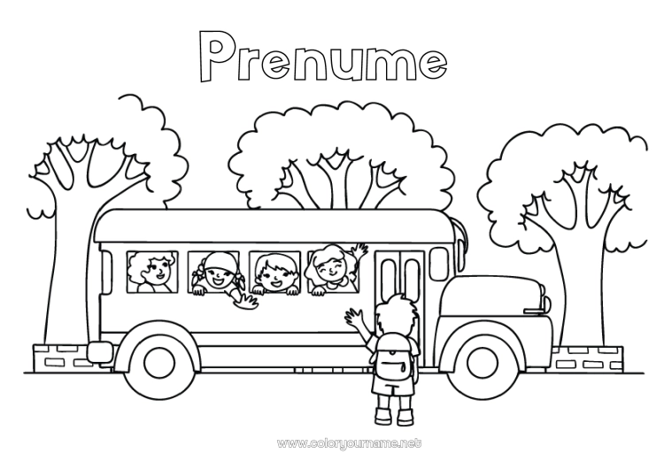 Pagină de colorat de imprimat Vehicule Autobuz, microbuz Transport public terestru Întoarcerea la școală