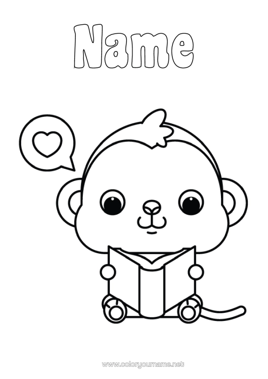 Colouring page to print Animal Monkey Book Wild Animals Of Africa Reading