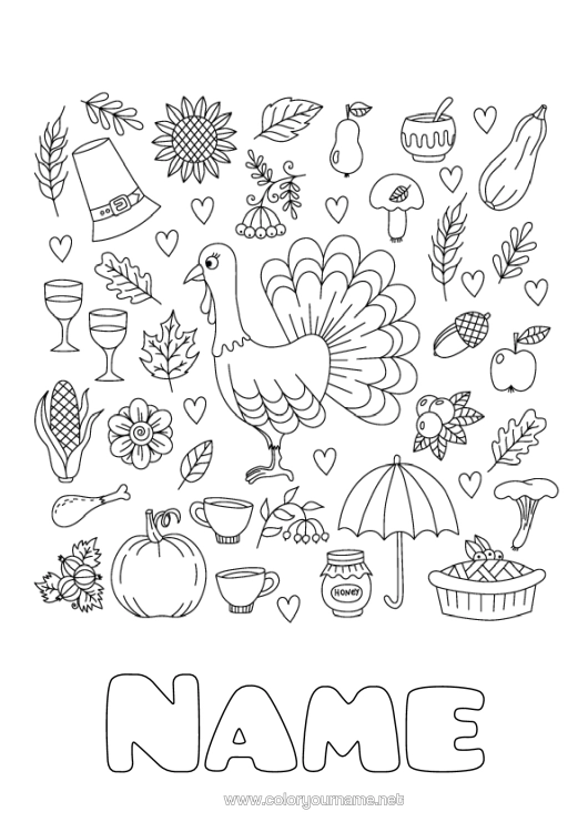 Colouring page to print Thanksgiving Turkey Autumn Farm Animals Thanksgiving Turkey
