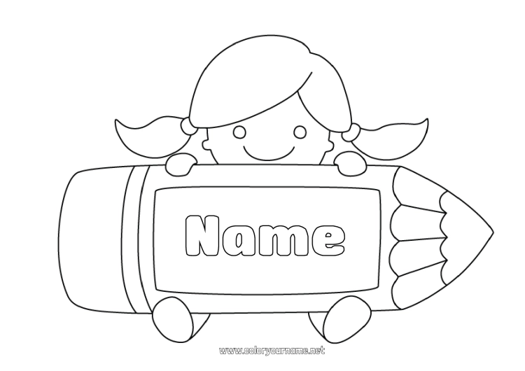 Coloring page to print Girl Child Pencil Back to School Student School supplies