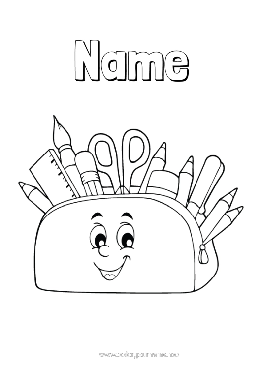 Colouring page to print Art Pencil Stationery Supplies Pencil Case Scissors