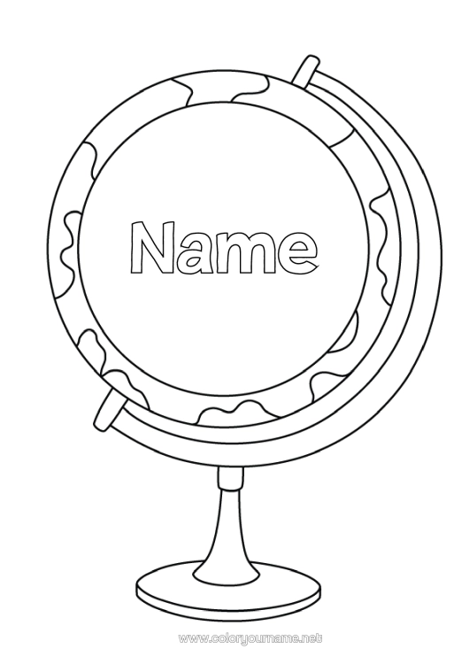 Colouring page to print Geography Globe