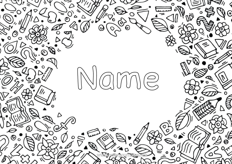 Colouring page to print Brush Book Reading Pencil Back To School Stationery Supplies Decorative Background