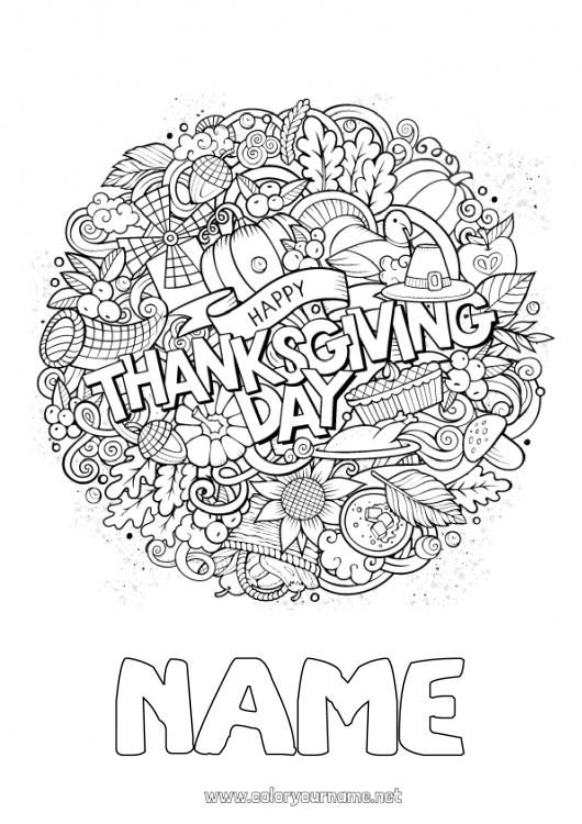 Coloring page to print Thanksgiving Mandala Autumn