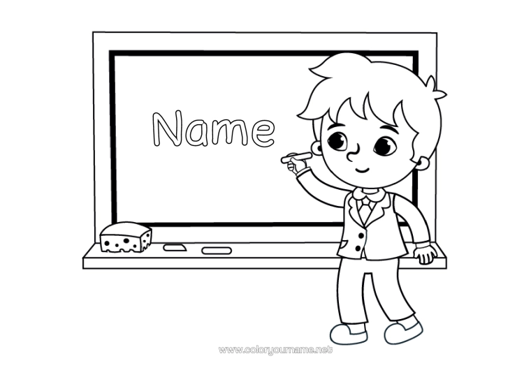 Colouring page to print Boy School Back To School Classroom Board Classroom Pupil
