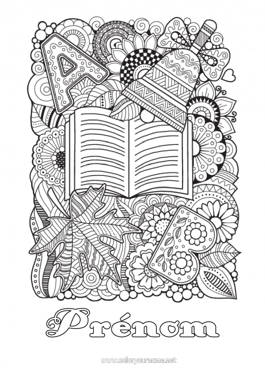 Coloriage à imprimer Mandala Automne Cloche Feuilles Coloriages complexes Livre Lecture Rentrée scolaire