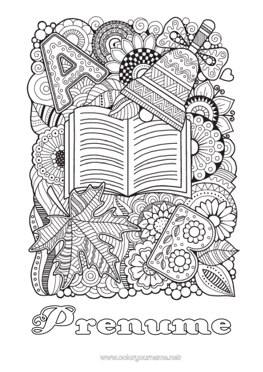 Pagină de colorat de imprimat Mandala Toamnă Clopot Frunze Desene de colorat complexe Carte Lectură Întoarcerea la școală