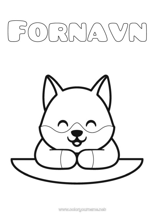 Farvelægningssiden til udskrivning Ulv Sød Kawaii Dyr Nem farvelægning Skovens dyr Pult