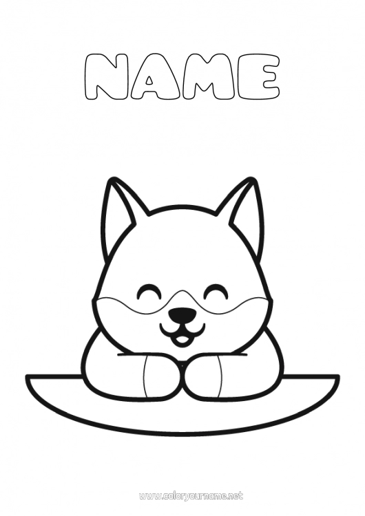 Coloring page to print Wolf Cute Kawaii Easy coloring pages Forest animals School desk