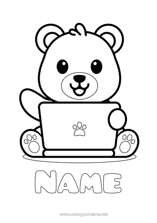 Colouring page to print Bear Cute Animal Teddy Bear Easy Colouring Pages Forest Animals Computer