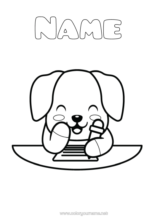 Colouring page to print Cute Cute Dog Animal Easy Colouring Pages Dogs And Cats Pencil Stationery Supplies Lectern