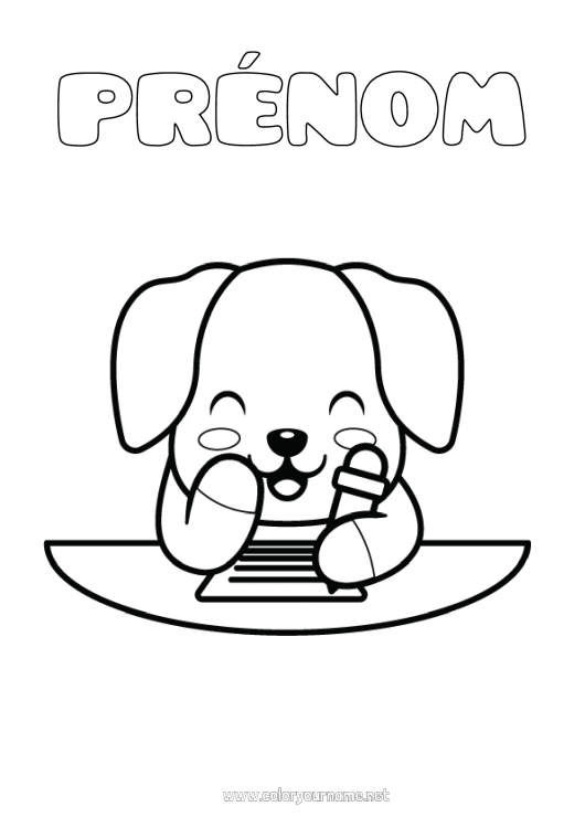 Coloriage à imprimer Mignon Kawaii Chien Coloriages faciles Chiens et chats Crayon Fournitures scolaires Pupitre