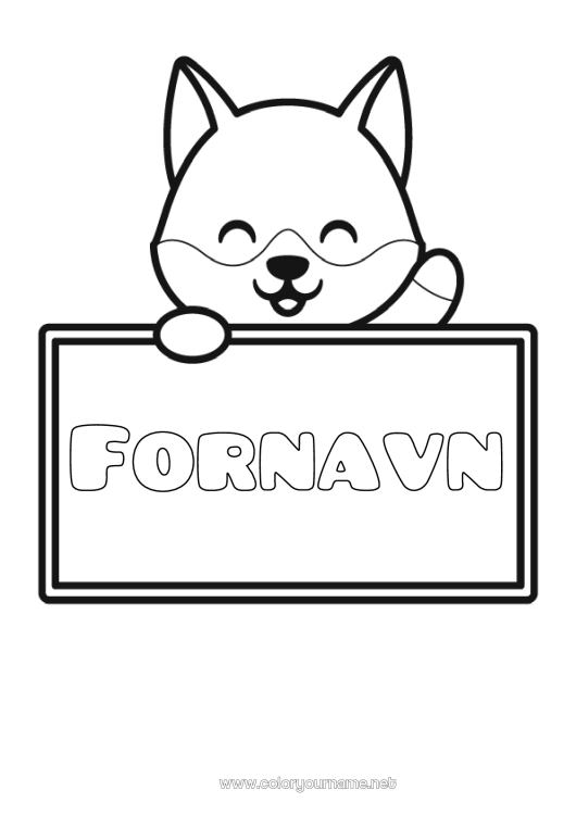 Farvelægningssiden til udskrivning Ulv Sød Kawaii Dyr Nem farvelægning Skovens dyr Skilt