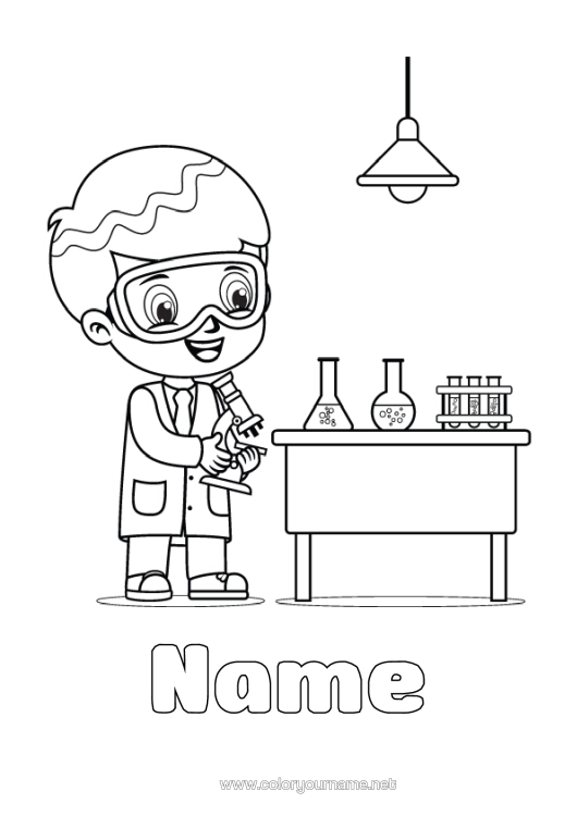 Colouring page to print Education Professions Classroom Scientist Science Microscope