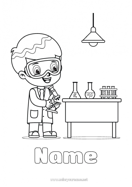 Coloring page to print Education Professions Classroom Scientist Science Microscope