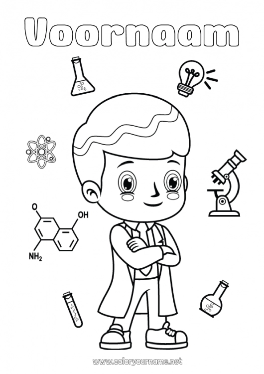 Kleurplaat om af te drukken Lamp Onderwijsberoepen Verkenningsberoepen Wetenschapper Wetenschap Microscoop