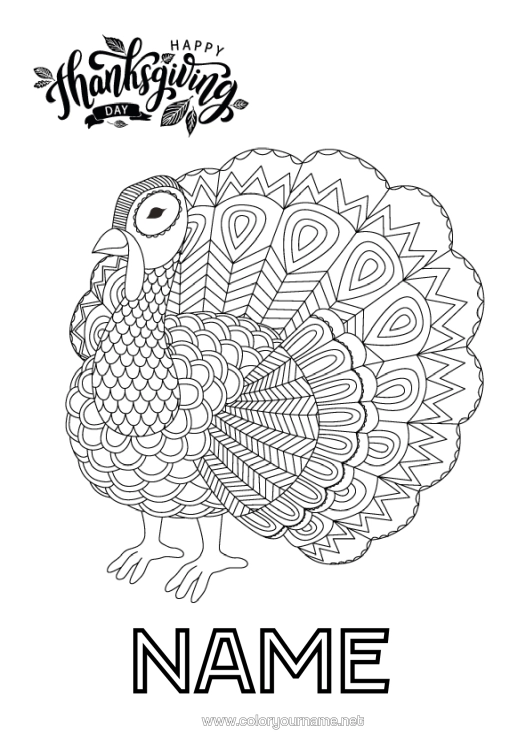 Colouring page to print Thanksgiving Turkey Mandala Farm Animals