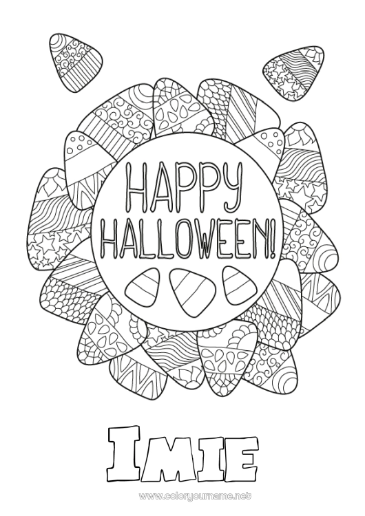 Kolorowanka do wydruku Cukierki Cukierek albo psikus? Halloween Napis 'halloween'
