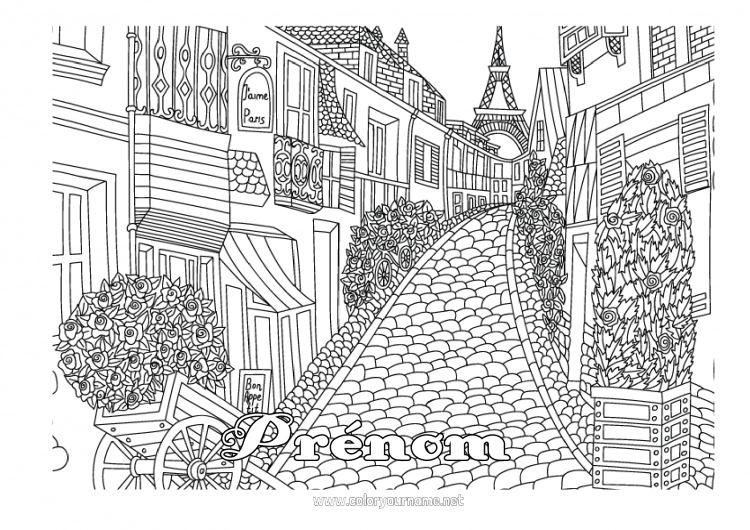 Coloriage à imprimer France Coloriages complexes Paysage de ville Tour Eiffel Paris Monument