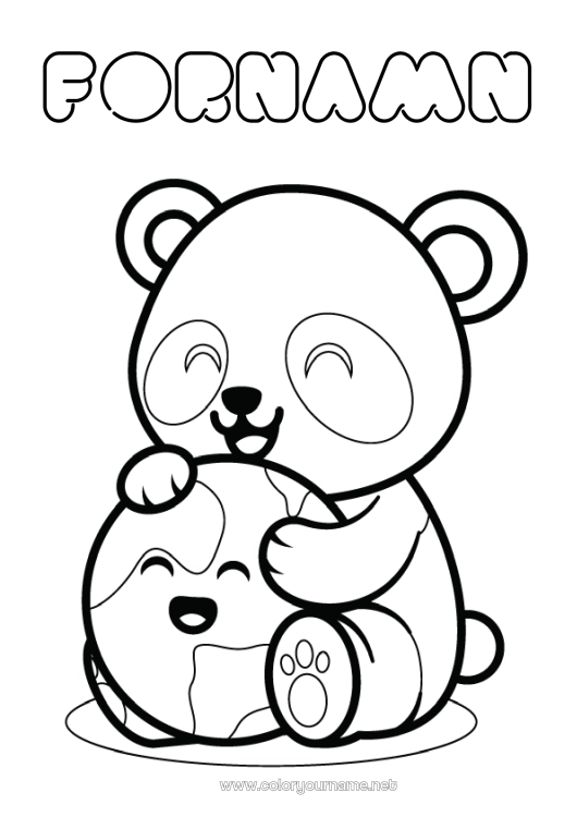 Färgläggningssida att skriva ut Söt Djur Panda Jord Jordens dag Andra djur i världen