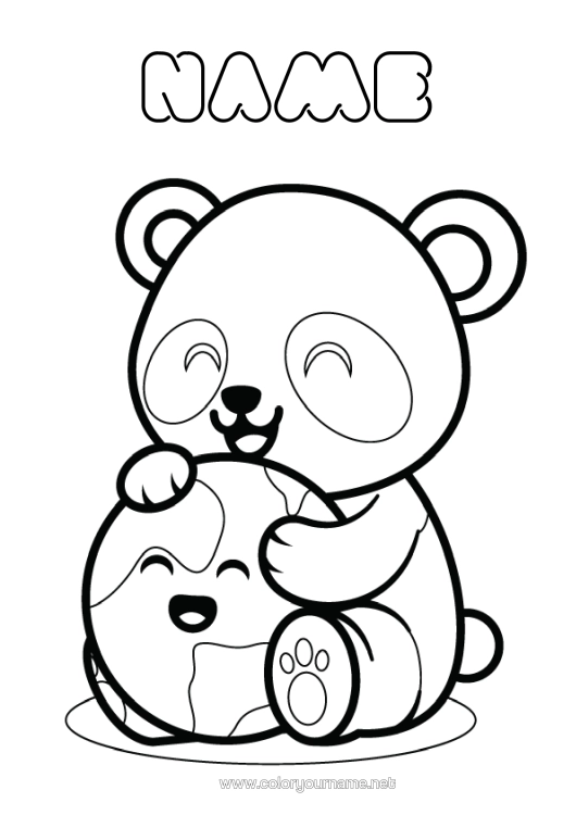 Colouring page to print Cute Animal Panda Earth Earth Day Other Animals Of The World