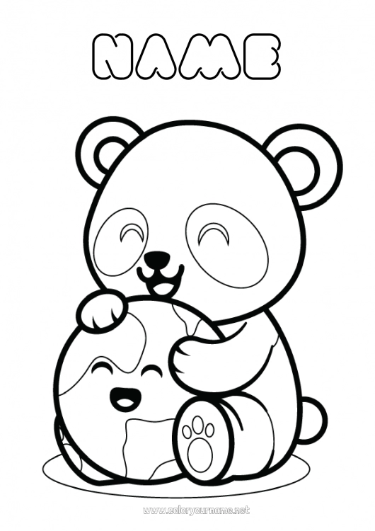 Coloring page to print Kawaii Panda Earth Earth Day Other animals of the world