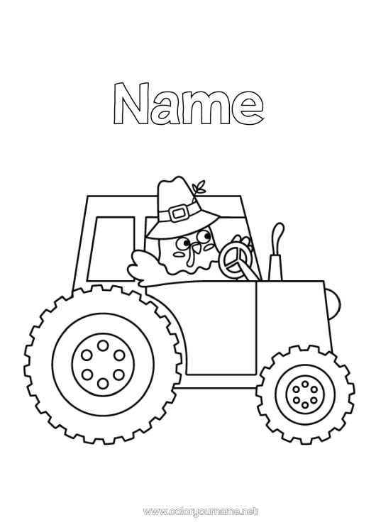 Colouring page to print Thanksgiving Turkey Vehicles Tractor Farm Vehicles Farm Animals Thanksgiving Turkey