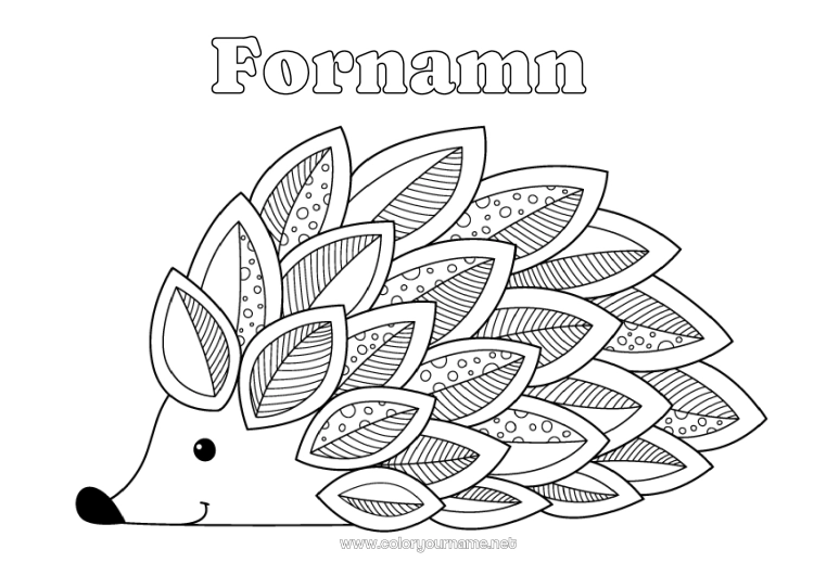 Färgläggningssida att skriva ut Igelkott Djur Zentangle Skogens djur