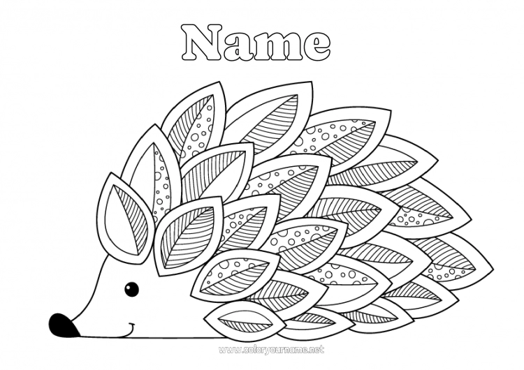 Coloring page to print Hedgehog Zentangle Forest animals