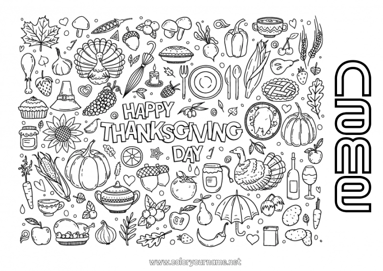 Coloring page to print Thanksgiving Autumn