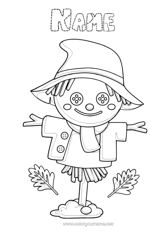 Colouring page to print Autumn Leaves Scarecrow