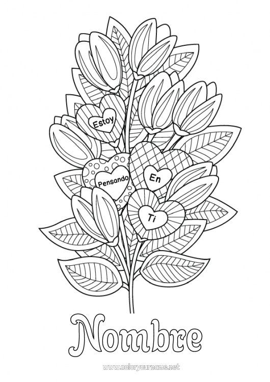 Dibujo para colorear para imprimir Flores Corazón Tulipán