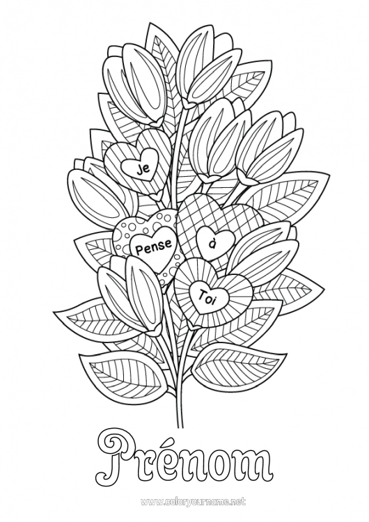 Coloriage à imprimer Fleurs Coeur Tulipe