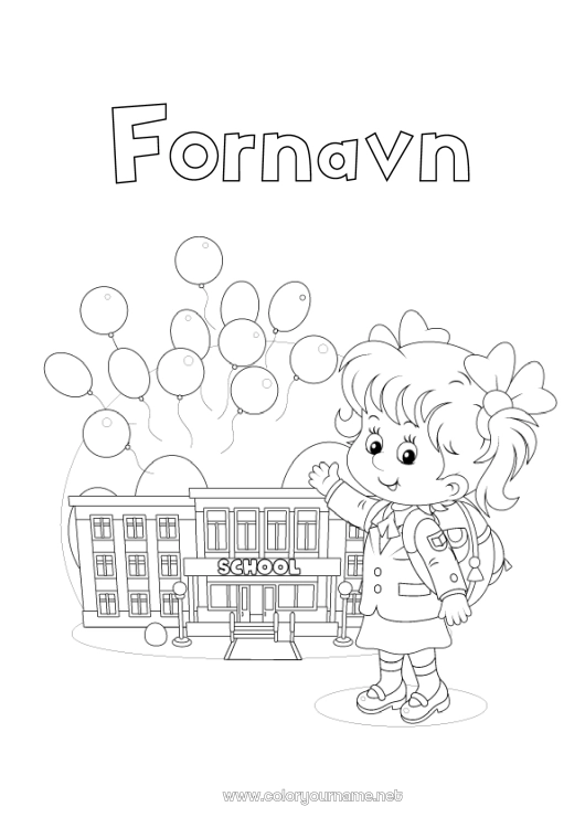 Fargeleggingssiden til utskrift Ballonger Jente Skole Skolestart Elev