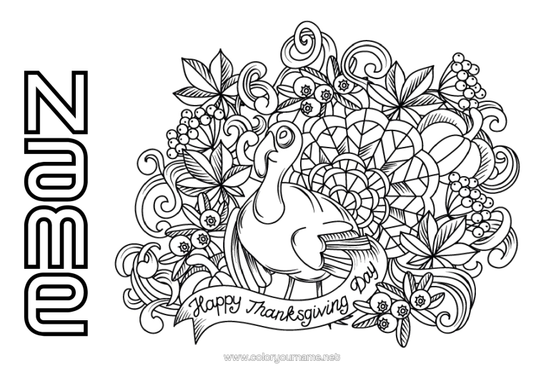 Colouring page to print Thanksgiving Turkey Autumn Farm Animals Thanksgiving Turkey
