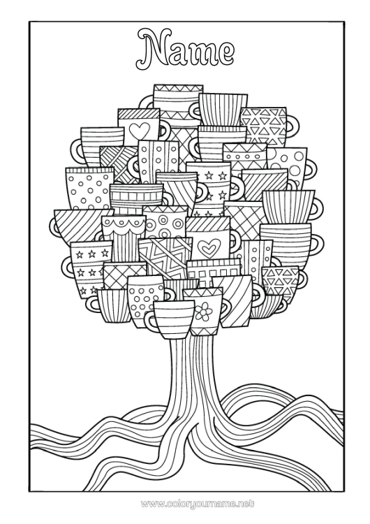 Colouring page to print Mug Tree Drink Complex Colouring Pages