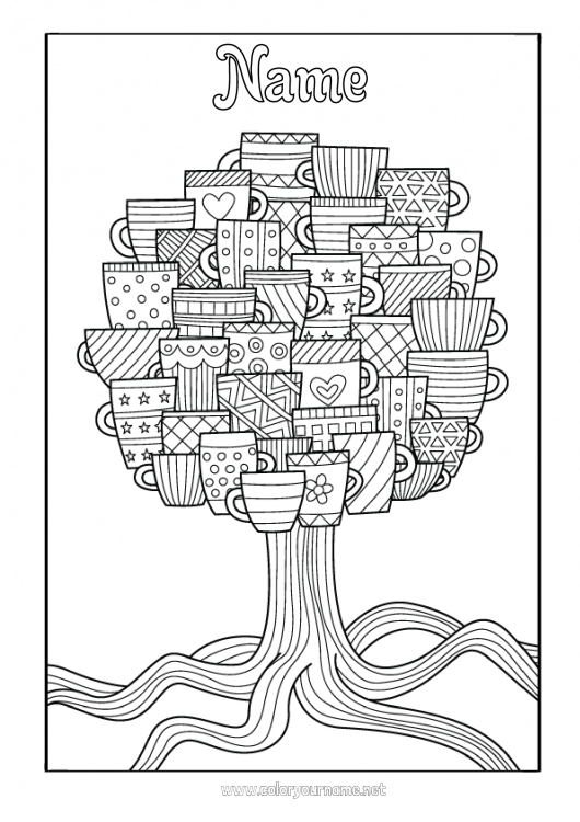 Coloring page to print Mug Tree Drinks Complex coloring pages