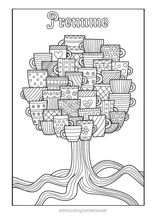 Pagină de colorat de imprimat Cana Copac Băutură Desene de colorat complexe