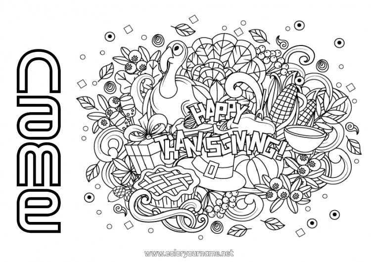 Coloring page to print Thanksgiving Autumn