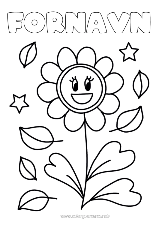 Fargeleggingssiden til utskrift Blomster Blader Enkle fargelegginger