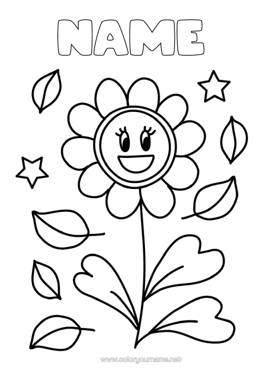 Colouring page to print Flowers Leaves Easy Colouring Pages