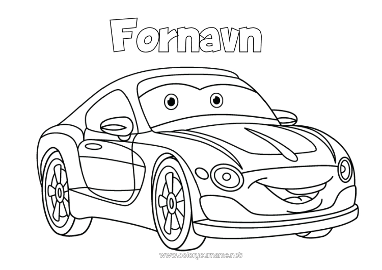 Fargeleggingssiden til utskrift Kjøretøy Bil Biler, varebiler og campingbiler Tegneserie Kjøretøyfigurer